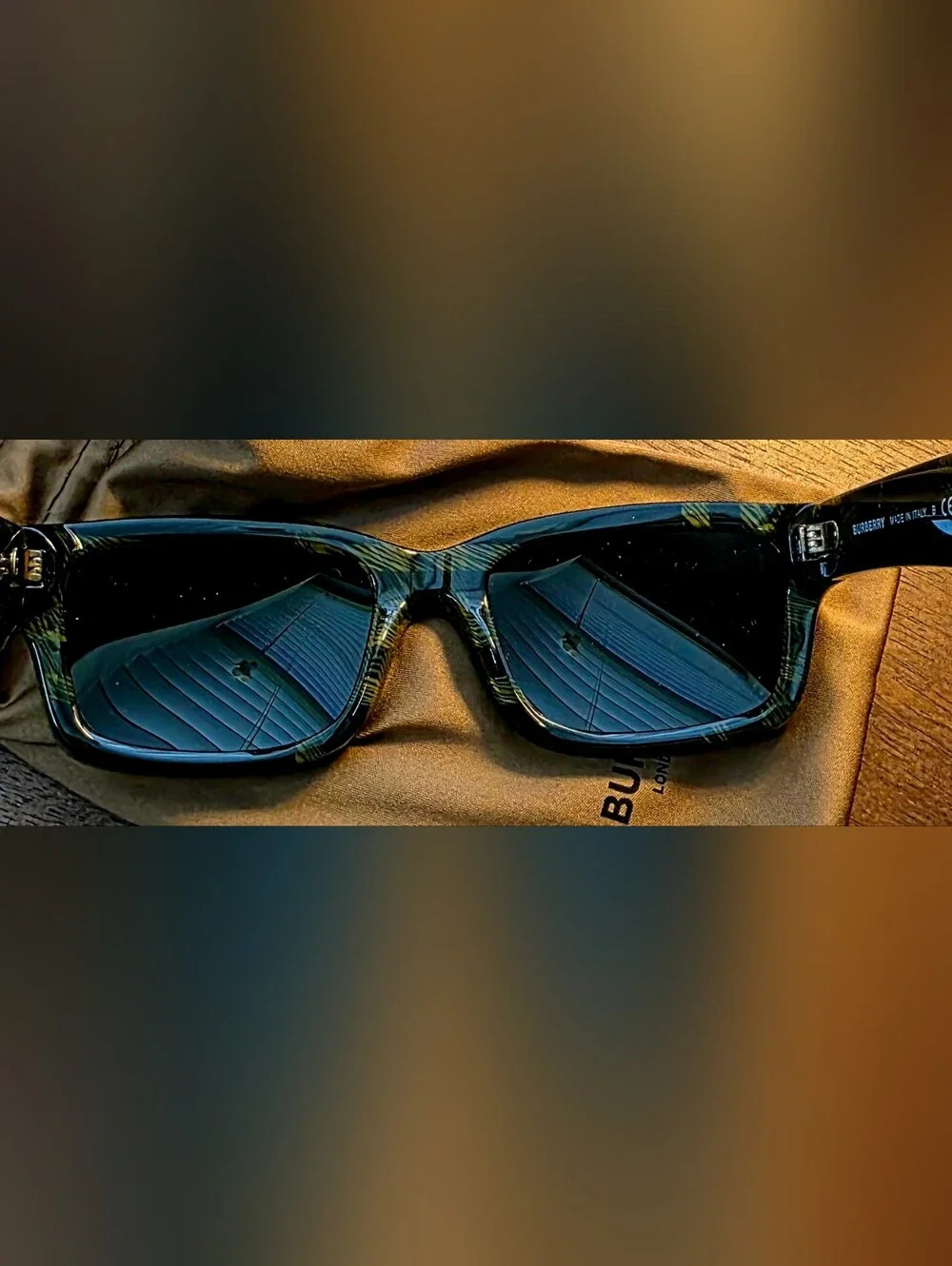Burberry Dark Gray Sunglasses With Frames In Green /Gold